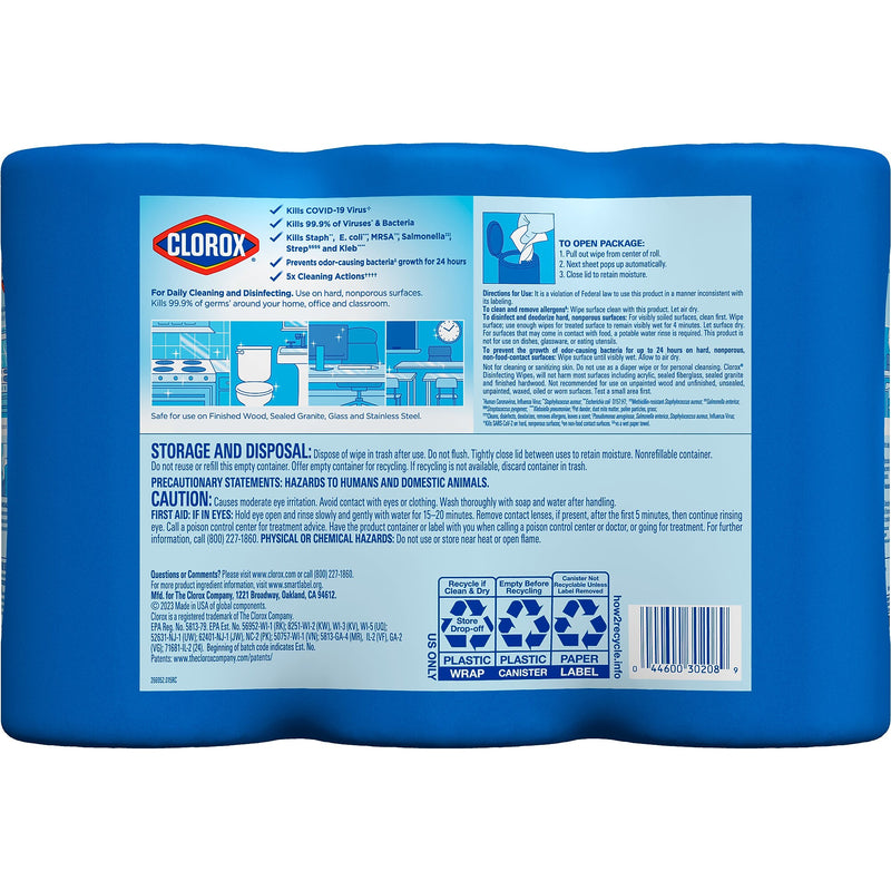 Clorox Disinfecting Wipes Value Pack, Fresh and Crisp Lemon Scents, 75 Wipes/Container, 3/Pack (30208)