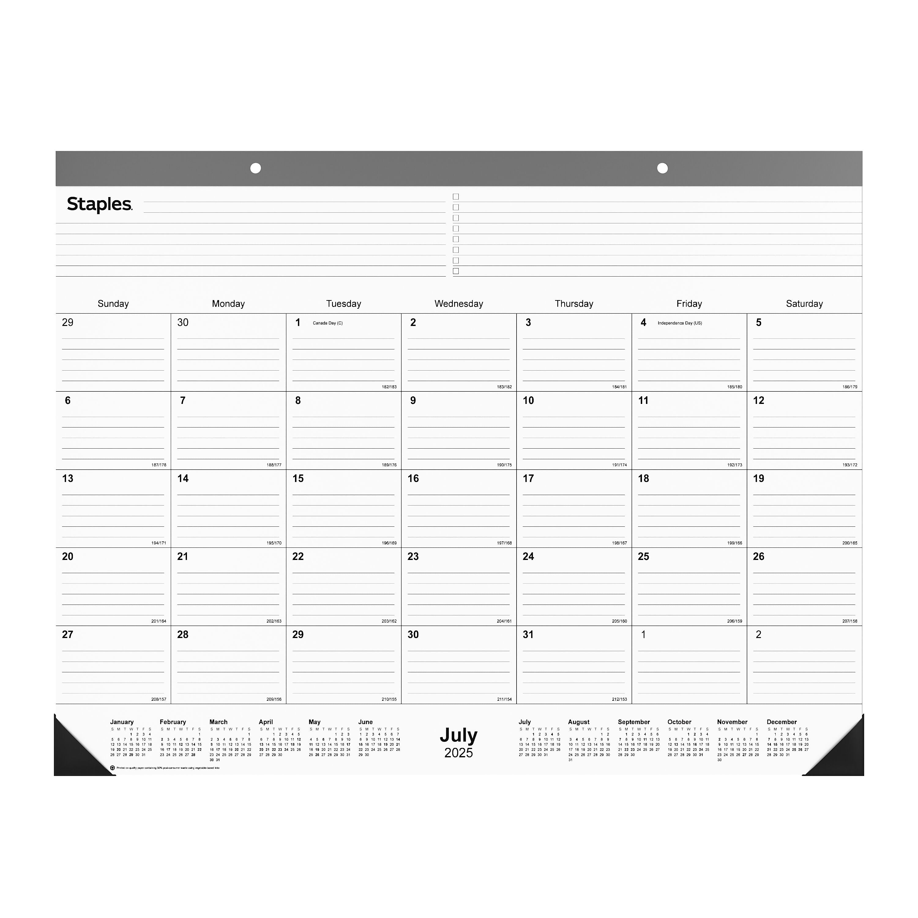 2025-2026 Staples 22" x 17" Academic Monthly Desk Pad Calendar, Gray (ST59496-25)