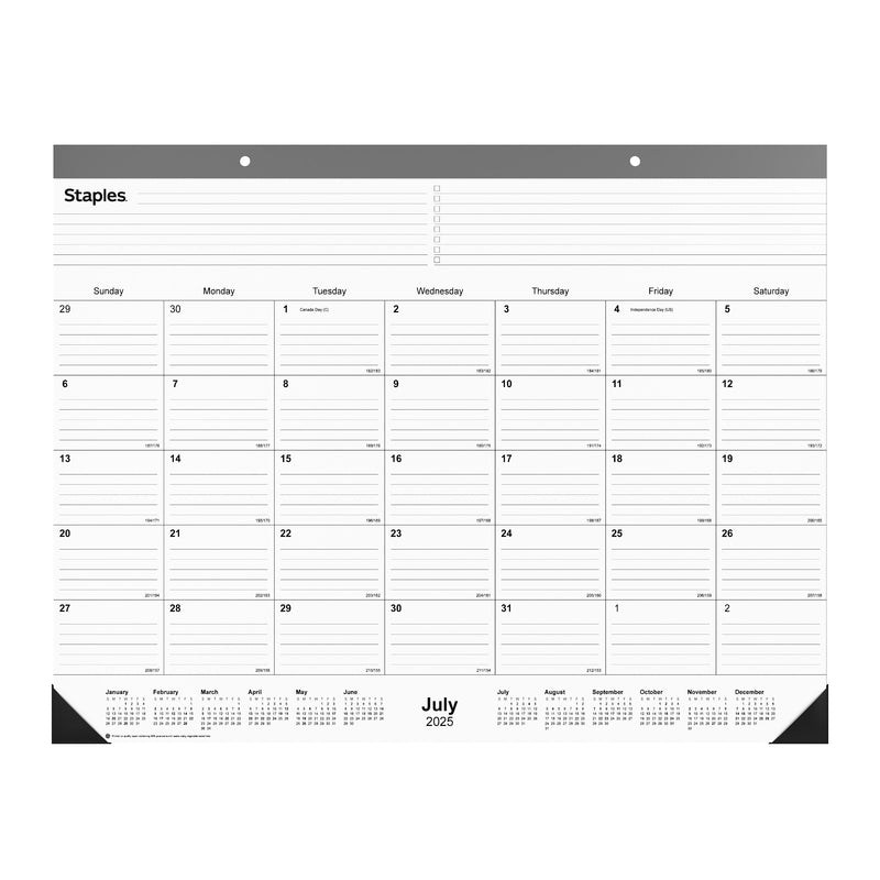 2025-2026 Staples 22" x 17" Academic Monthly Desk Pad Calendar, Gray (ST59496-25)