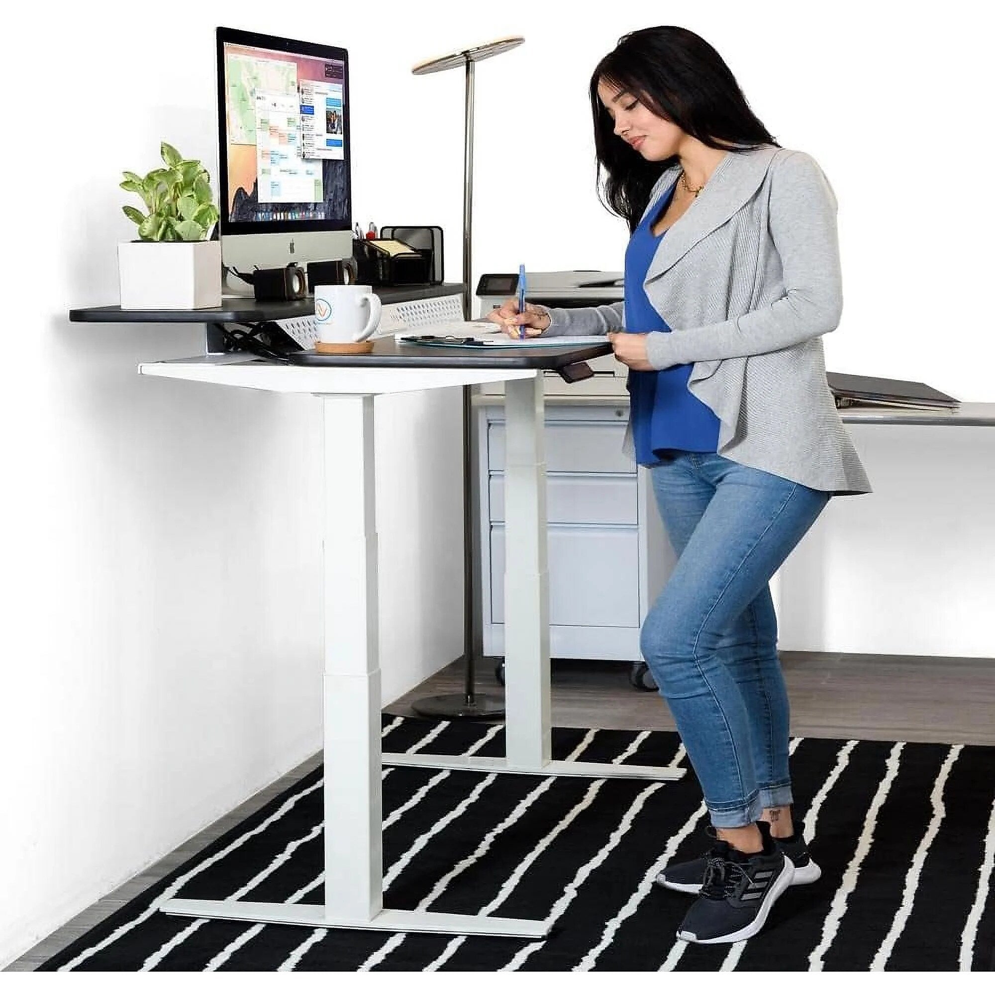 VersaDesk PowerLift Split-Level 60"W Electric Rectangular Adjustable Standing Desk, White (PL2SD6030-WW)