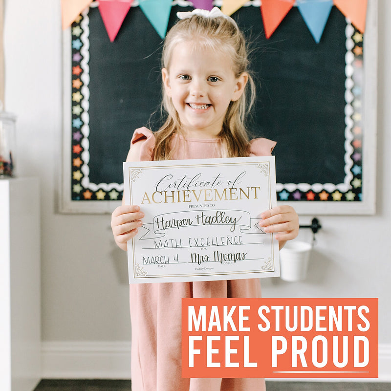 Hadley Designs Elegant Gold Award Certificates of Achievement for Students, 8" x 10", Multicolored, 25/Pack (HDDX004A2K2IP)