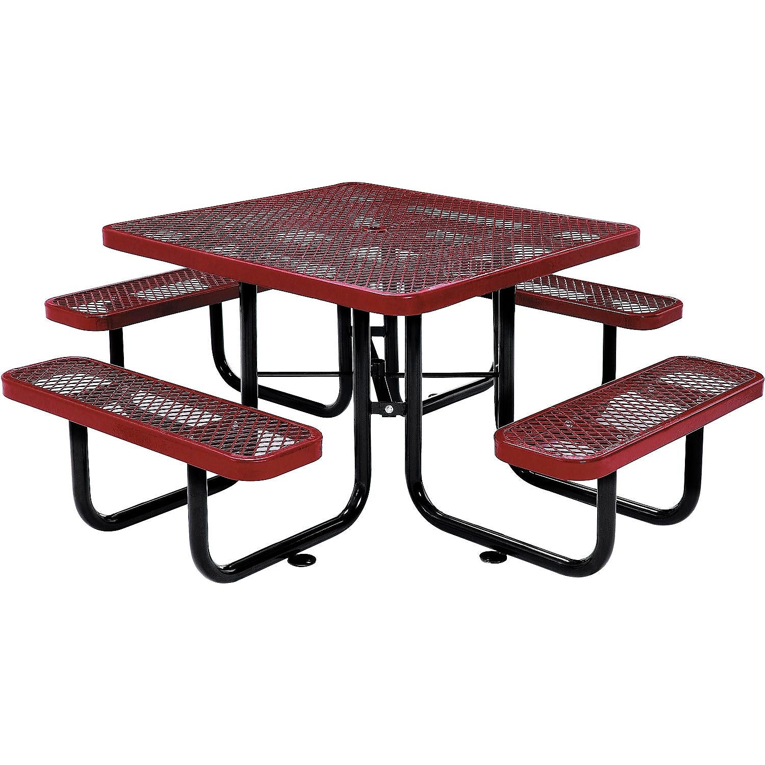 Global Industrial 46" Square Outdoor Steel Picnic Table, Expanded Metal, Red (277151RD)