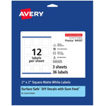 Avery Laser/Inkjet Square Multipurpose Labels, 2" x 2", Matte White, 36 Labels/Pack (94107)