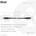 Club 3D 6.56' USB C to Mini DisplayPort Audio/Video Cable, Male to Male, Black (CAC-1561)