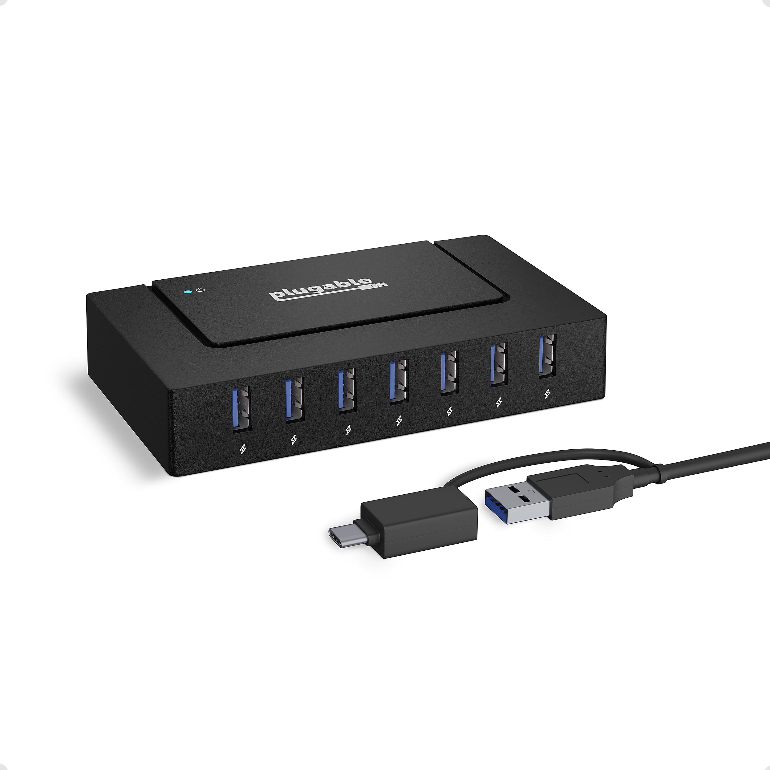 Plugable 7-in-1 Charging Hub with Data Transfer for USB-C or USB 3.0 Laptops