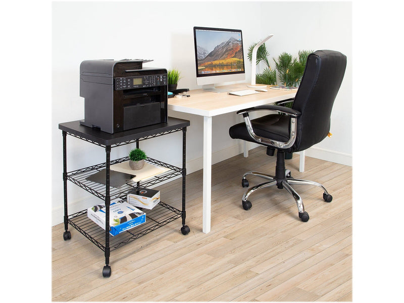 Mount-It! 3-Shelf Steel/Laminate Large Printer Cart with Wheels, Black (MI-7856)