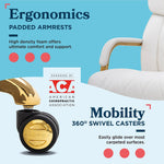 La-Z-Boy Symphony Ergonomic Bonded Leather Swivel Executive Chair, White and Gold (CCHR10013A)