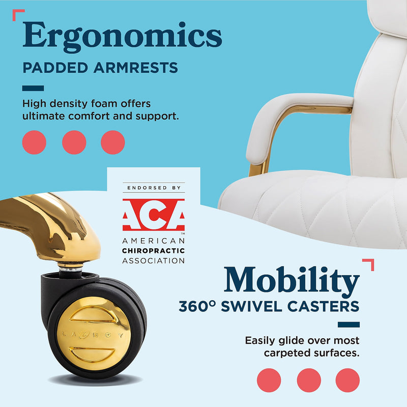 La-Z-Boy Symphony Ergonomic Bonded Leather Swivel Executive Chair, White and Gold (CCHR10013A)