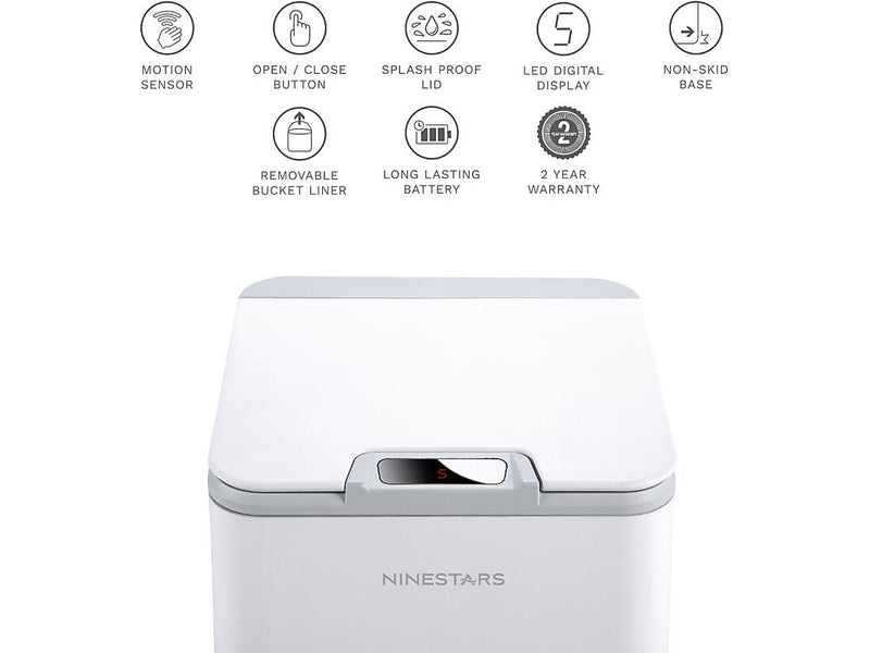 Nine Stars Plastic Sensor Trash Can, 2.6-Gallon, White (DZT-10-35)