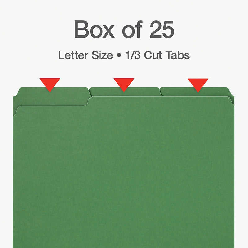 Pendaflex Recycled File Folder, 1/3-Cut Tab, Assorted, Letter Size, Green, 25/Box (1007009)