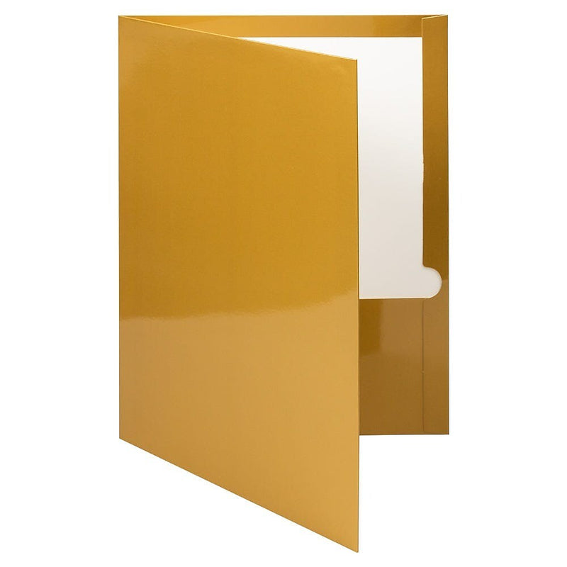 JAM Paper Glossy 3-Hole Punched 2 Pocket Cardstock Presentation Folder, Gold, 100/Box (385GGOB)