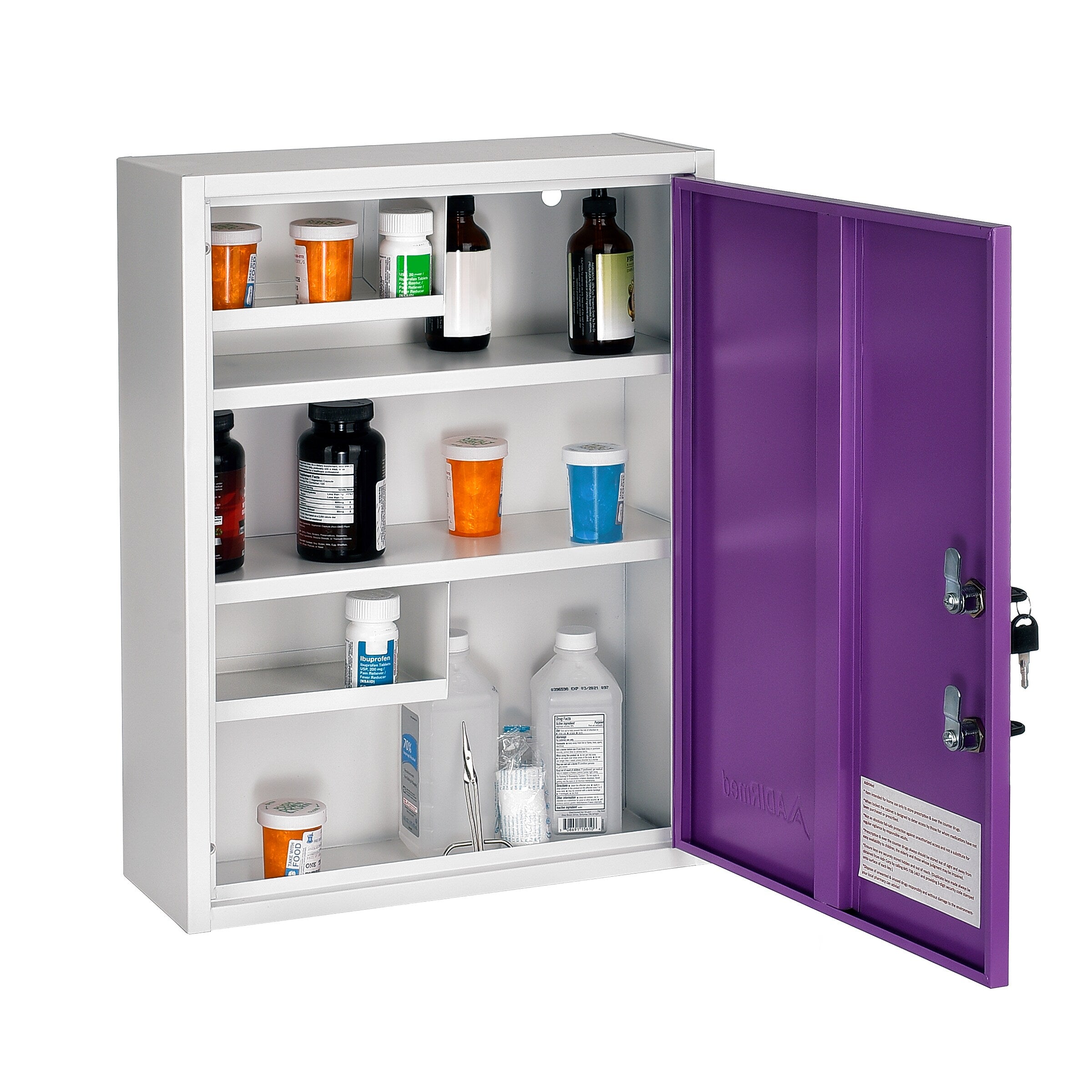 Viva Comfort Dual Lock Surface-Mount Medicine Medical Cabinet, 1.1 cu. ft., Purple (ADI999-04-PUR-MK)