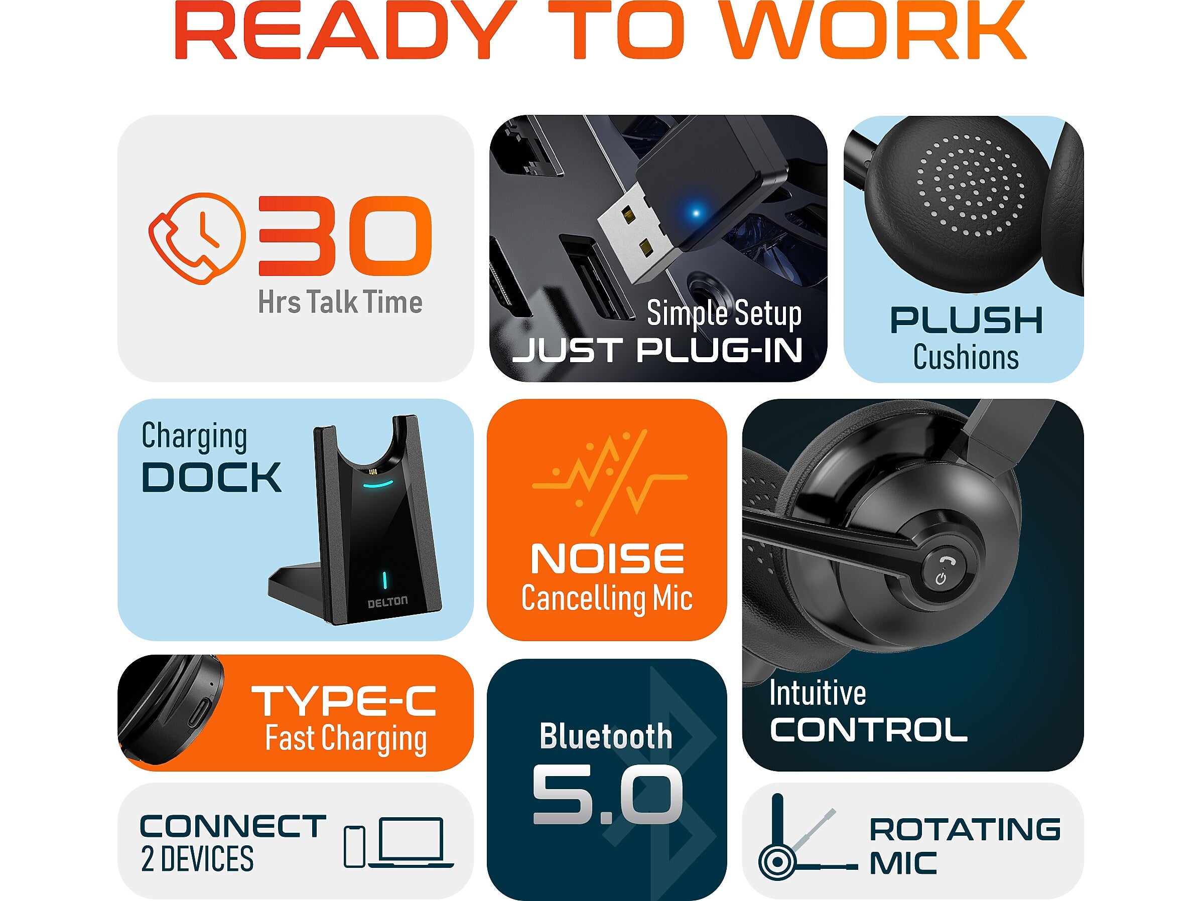 Delton Work Anywhere 35X Wireless Noise Canceling Bluetooth Over-the-Ear Headset Kit (DBND4WLS35X)