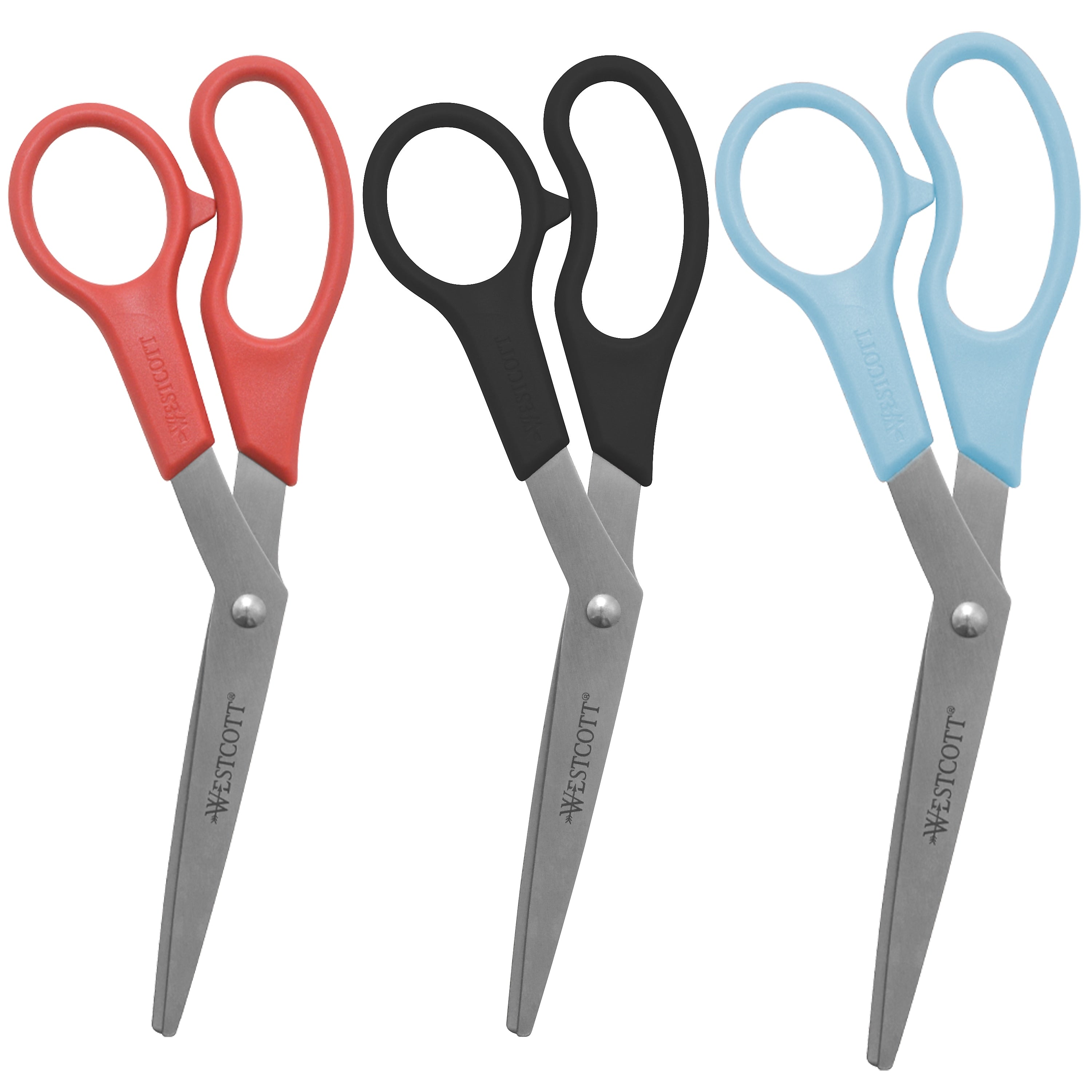 Westcott All Purpose 8" Stainless Steel Standard Scissors, Pointed Tip, Assorted Colors, 3/Pack (13023/13403)