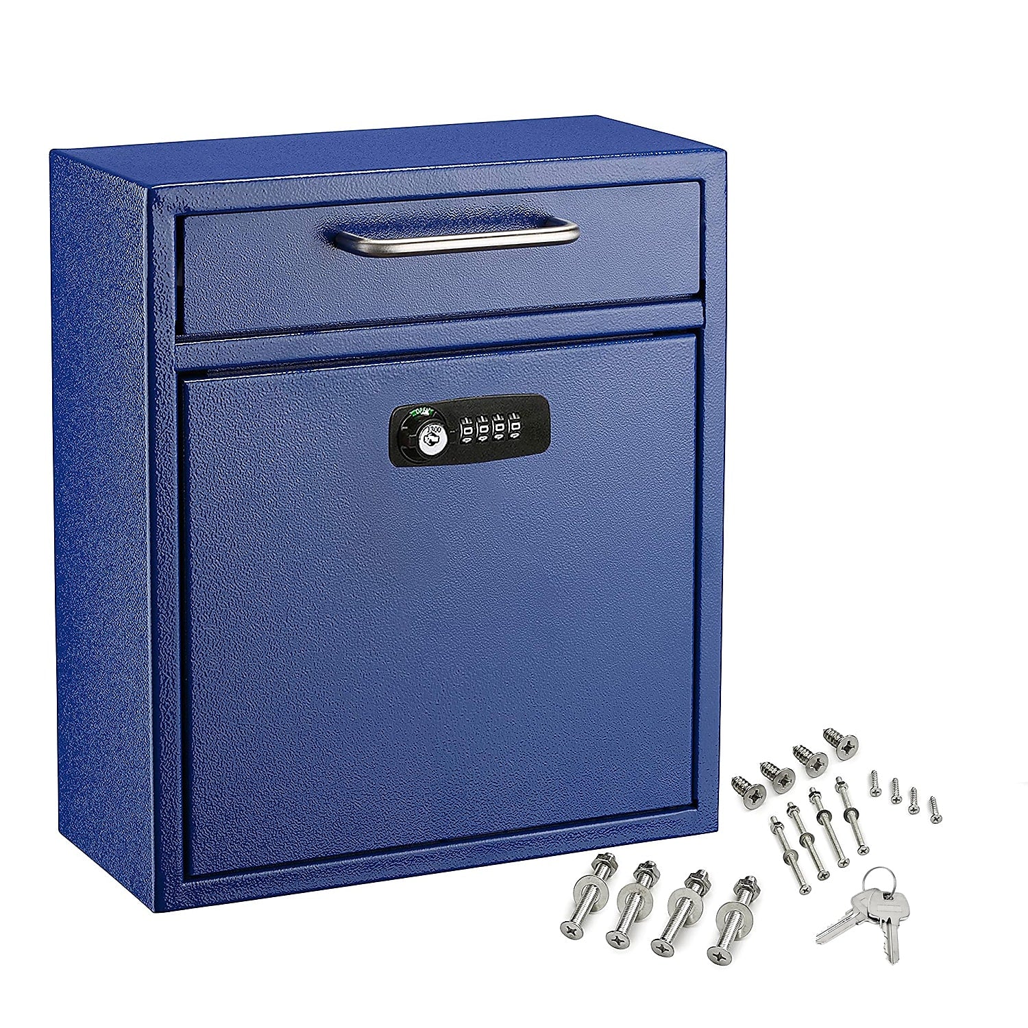 AdirOffice Steel Combination Locking Wall Mounted Interoffice Drop Box Mailbox, Medium, Blue (631-05-BLU-KCPK)