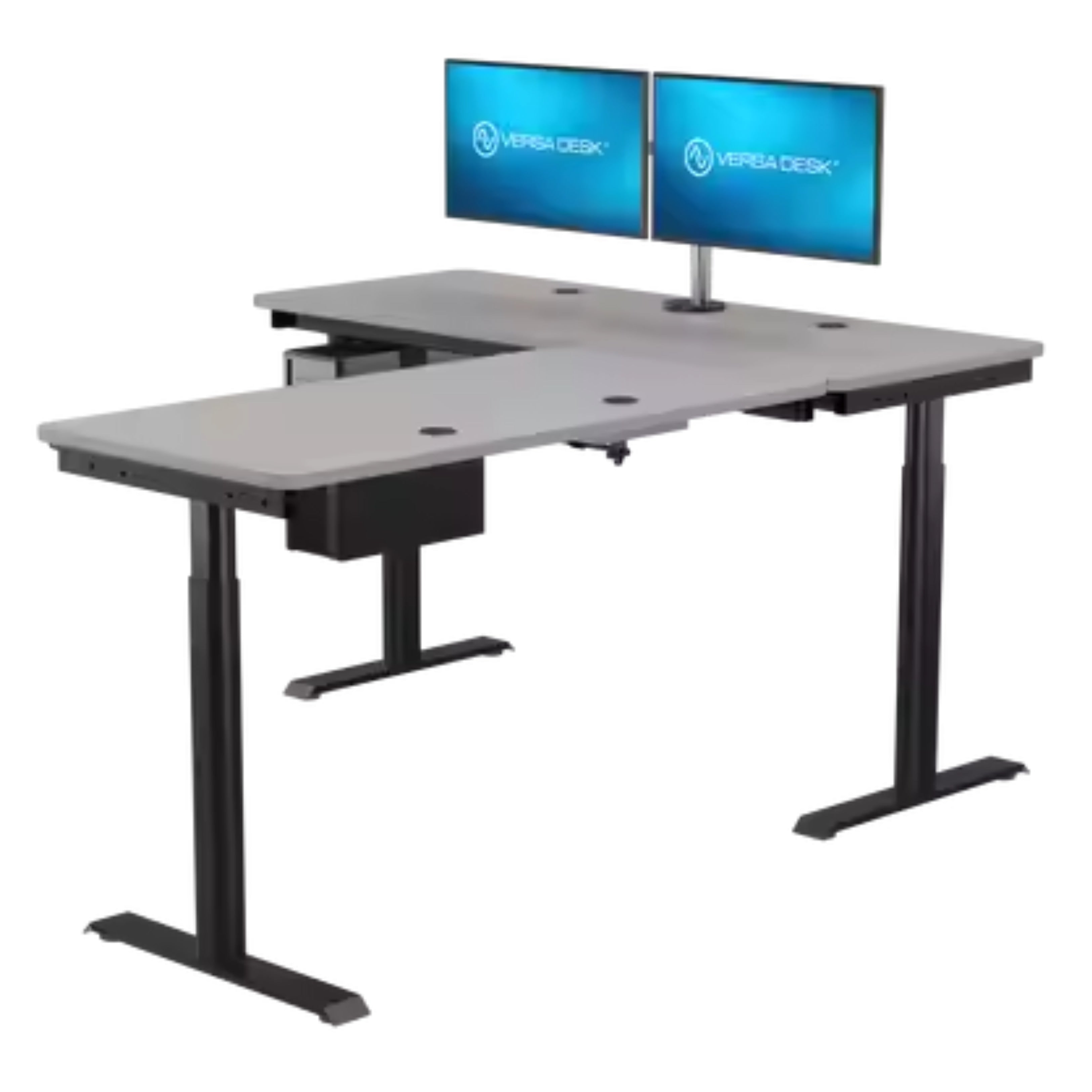 VersaDesk PowerLift 72"W Electric L-Shaped Adjustable Standing Desk, Gray/Black (PLLSD7260-BG-APP)