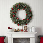 Nearly Natural 4-ft Oversized Pre-Lit Frosted Holiday Christmas Wreath with Ornaments and 40 LED Globe Lights (W1275)