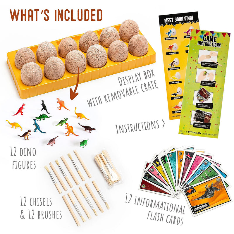 JITTERYGIT Dino Eggs Digging Game Kit,12 Dino Eggs Excavation Set (Dino Eggs - Beige)