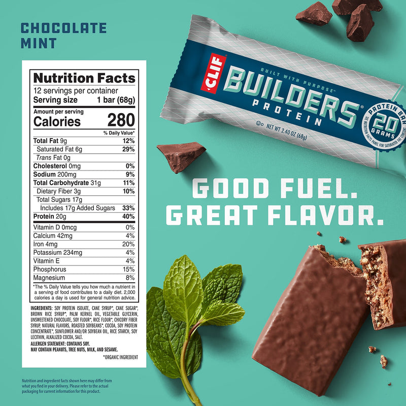 Clif Bar Builder's Chocolate Mint Protein Bar, 2.4 oz., 12 Bars/Box (CCC160044)