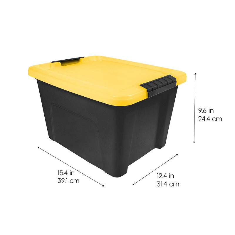 Iris 20 Quart Storage Bin with Latching Lid, Plastic, Black, 6/Pack (500417)