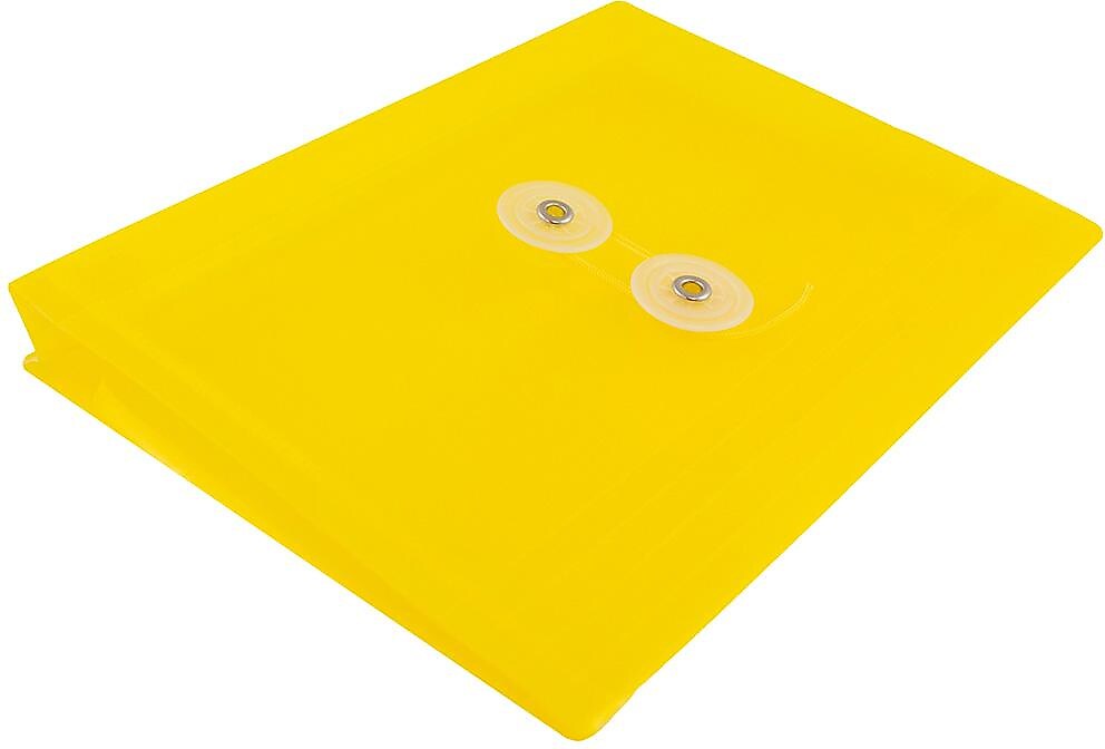 JAM Paper Premium Plastic Filing Envelope with Button & String Closure, Yellow, 3/Pack (920B1YEX3)
