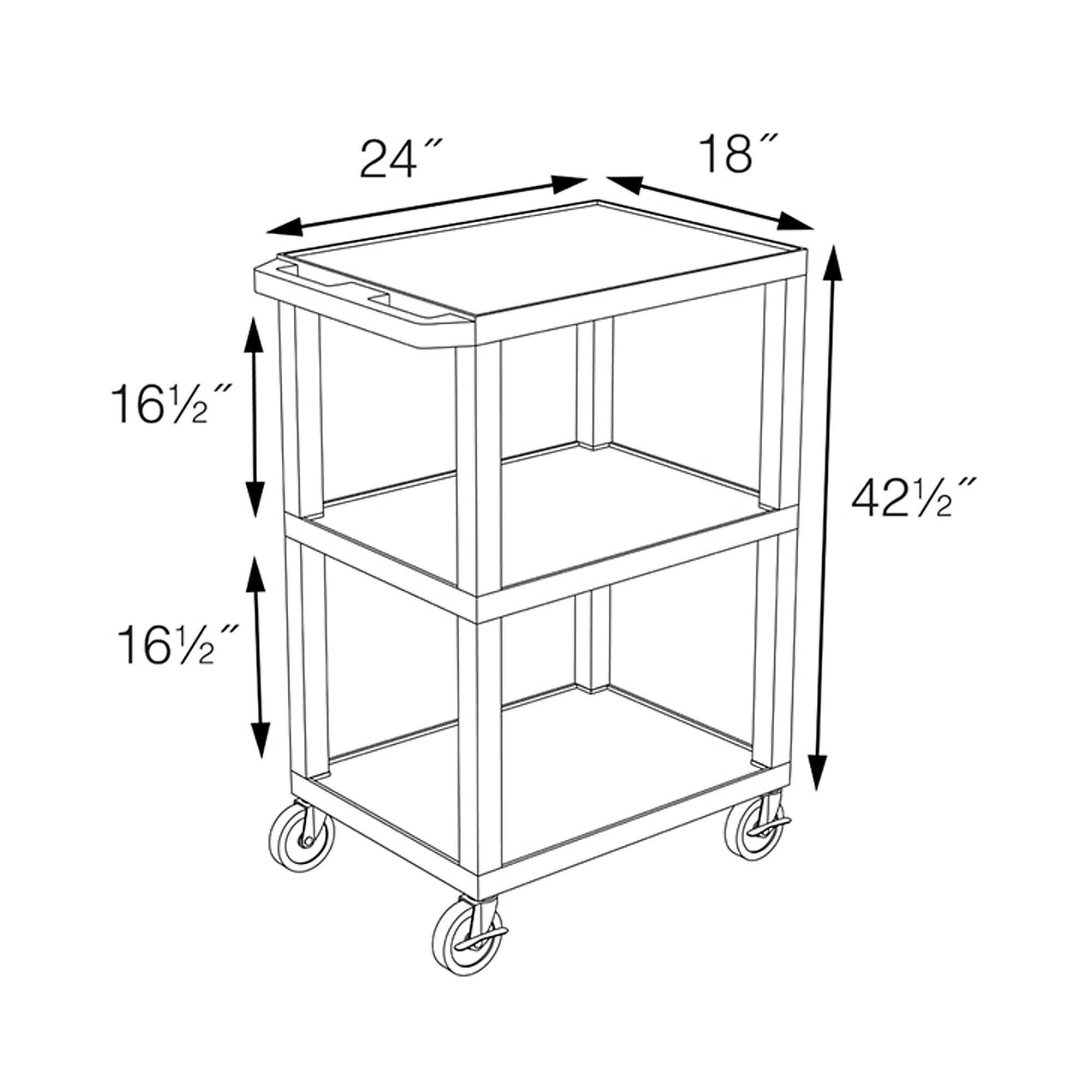 Luxor Tuffy 3-Shelf Polyethylene Utility Cart, Blue (UCPL1BU-N)