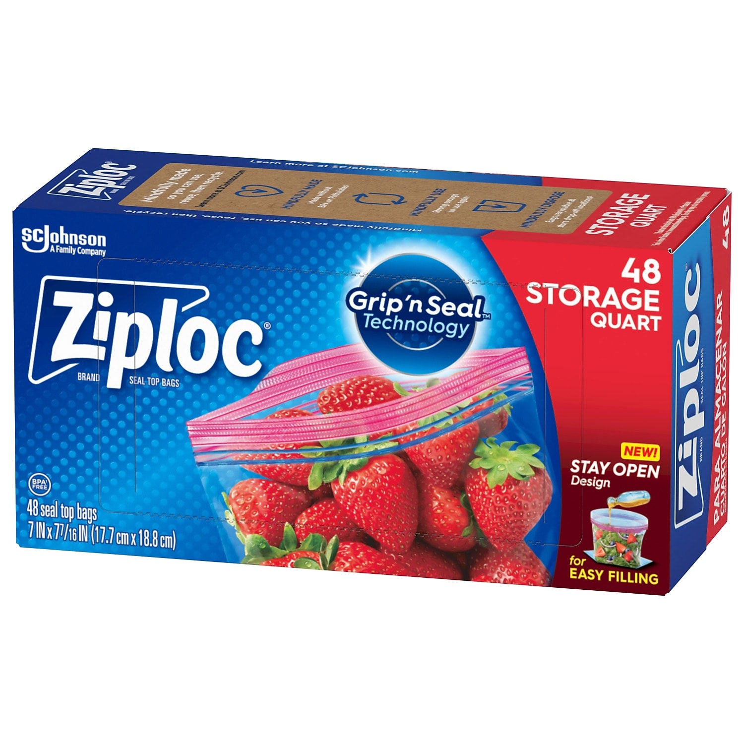 Ziploc Storage Bags, Quart, 48/Box (314469)