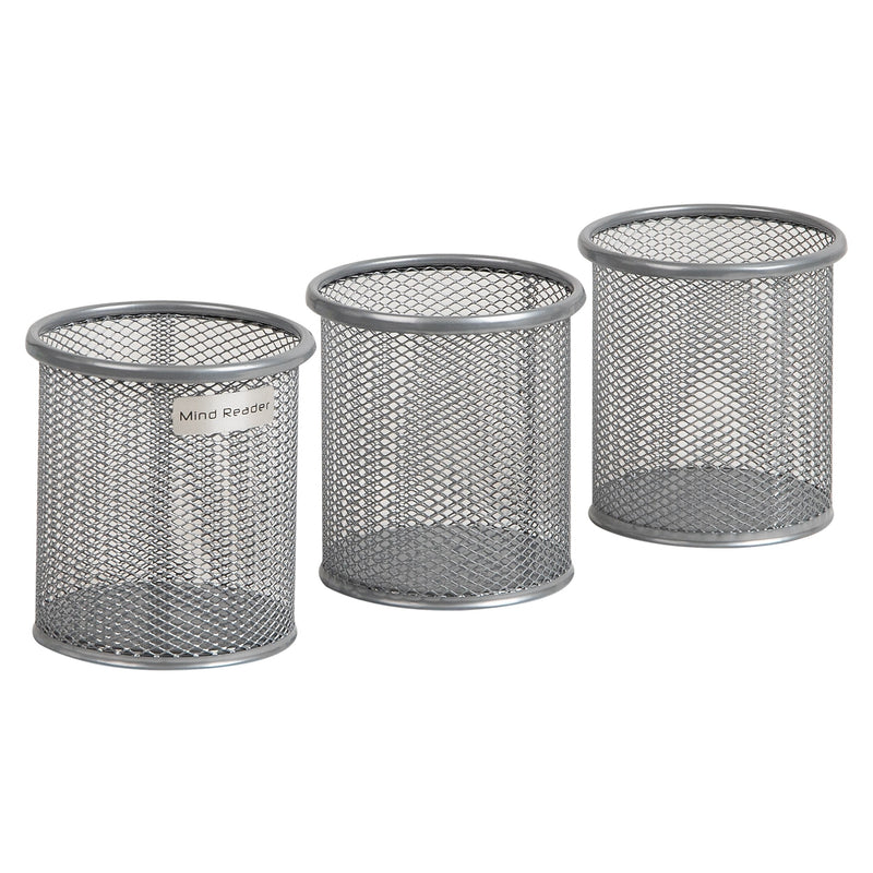 Mind Reader Metal Pen and Accessory Holder Desk Organizer, Silver, 3-Pieces (CLIPMESH3-SIL)