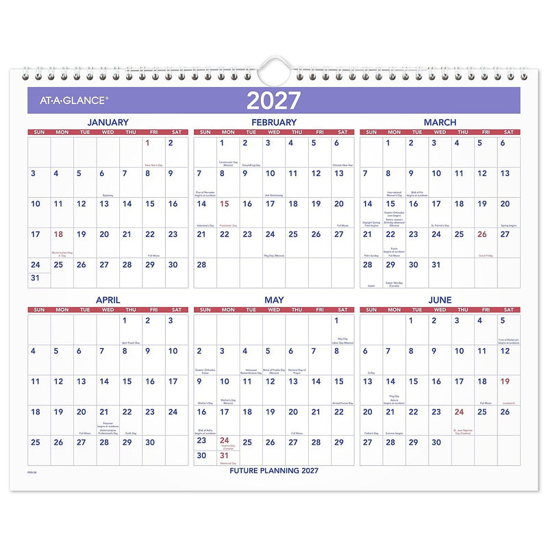 2026 AT-A-GLANCE 15" x 12" Monthly Wall Calendar, White/Purple (PM8-28-26)