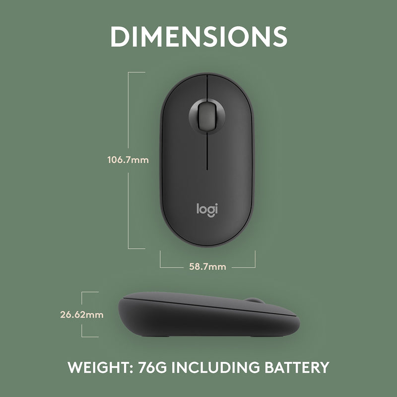 Logitech Pebble 2 M350s Wireless Ambidextrous Optical Mouse, Tonal Graphite (910-007024)