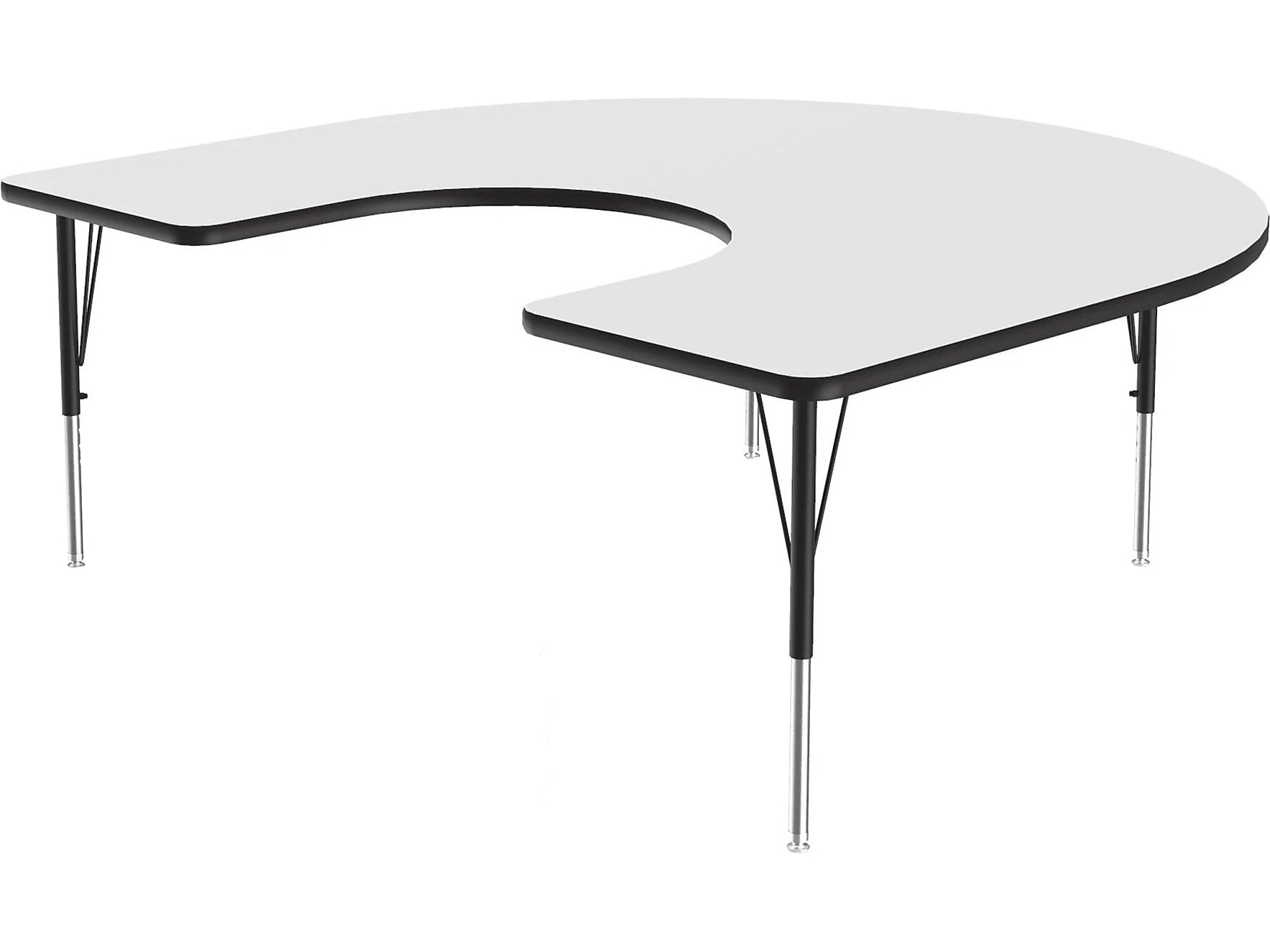 Correll Horseshoe-Shaped Activity Table, 60" x 66", Height-Adjustable, Frosty White/Black (A6066DE-HOR-80)
