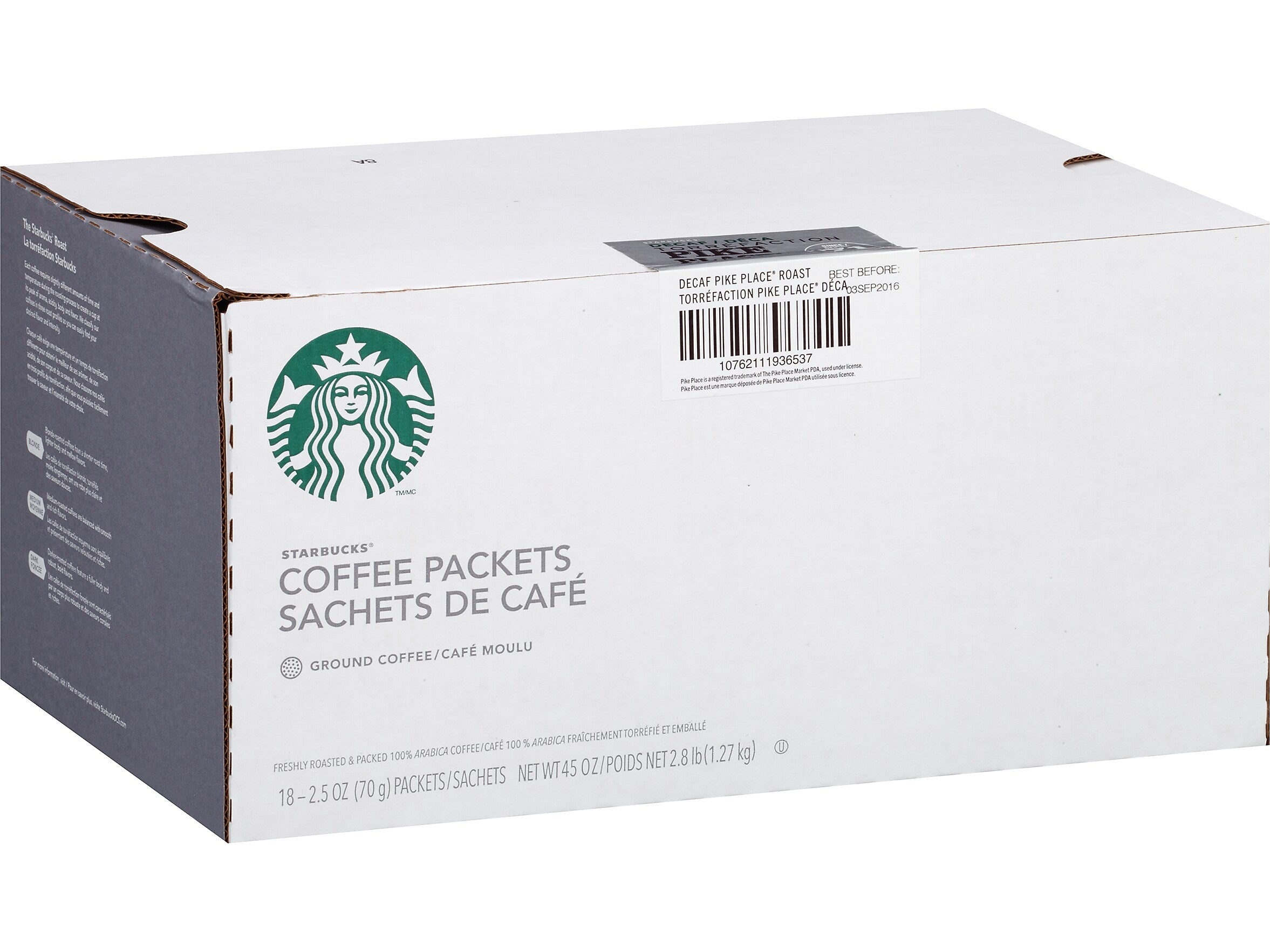Starbucks Pike Place Decaf Ground Coffee Packet, Medium Roast, 2.5 oz., 72/Carton (SBK11023061CT)