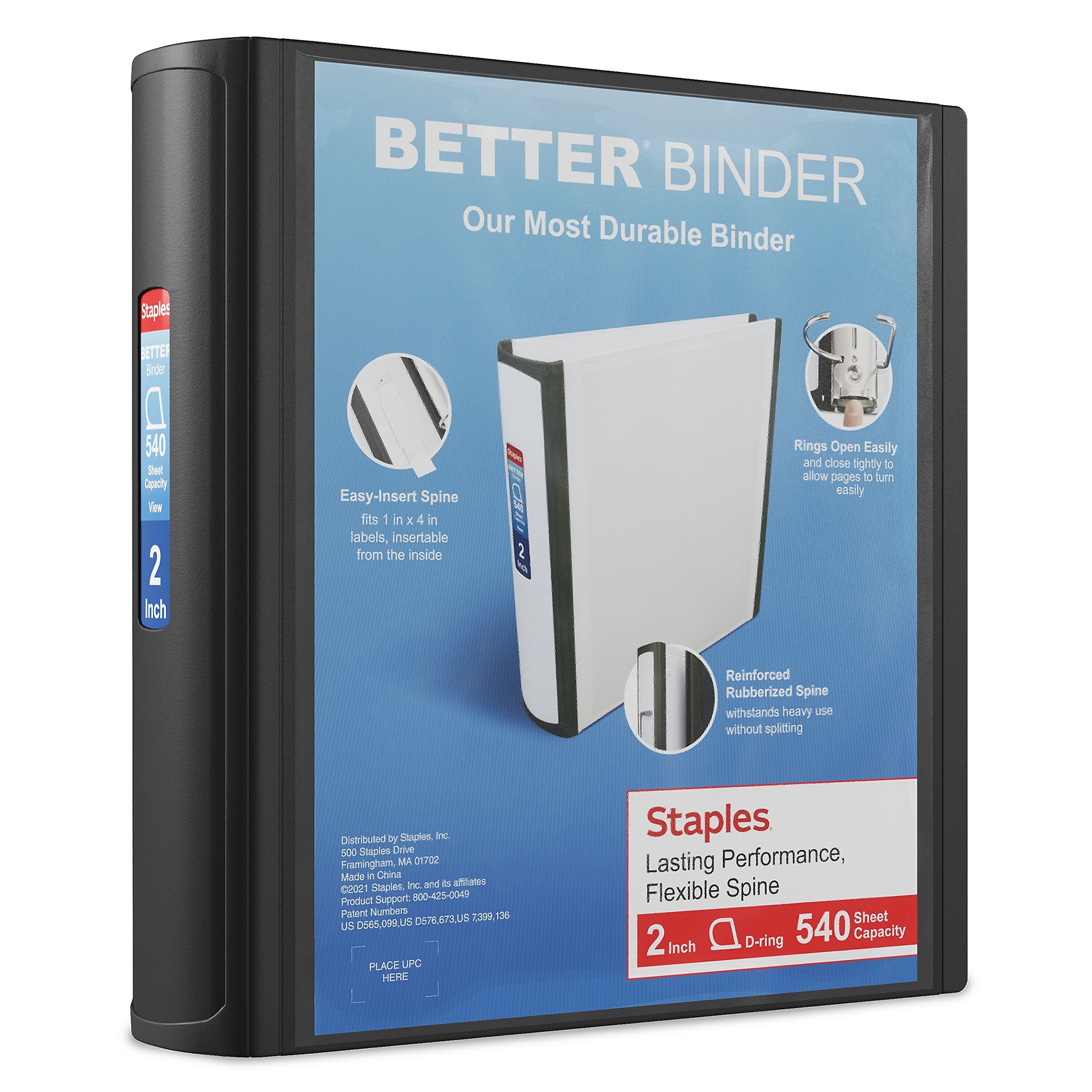 Staples 2" 3-Ring Better Binder, D-Ring, Black (ST55871-CC)