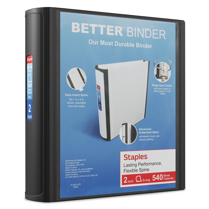 Staples 2" 3-Ring Better Binder, D-Ring, Black (ST55871-CC)