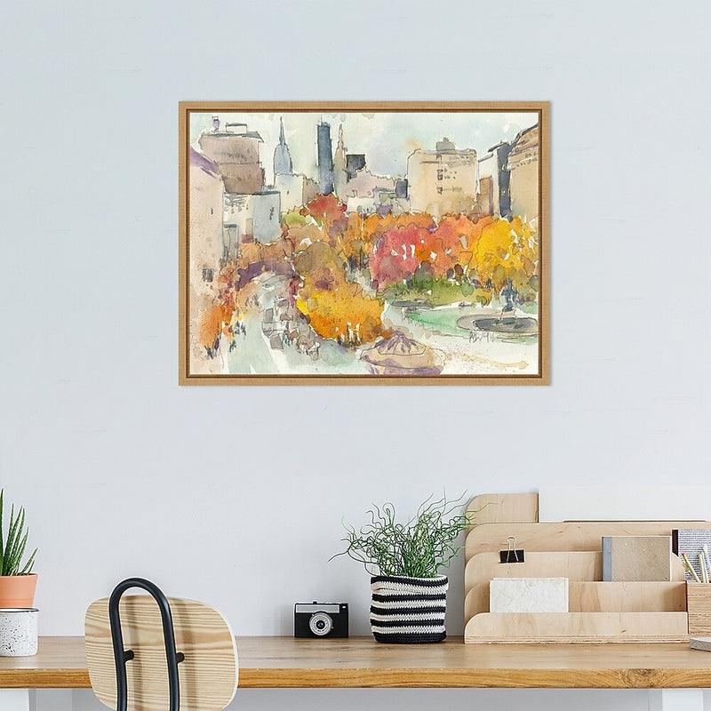 Amanti Art Autumn in New York - Study III by Samuel Dixon Framed Canvas Wall Art Print, 24" x 18" (A42675322611)