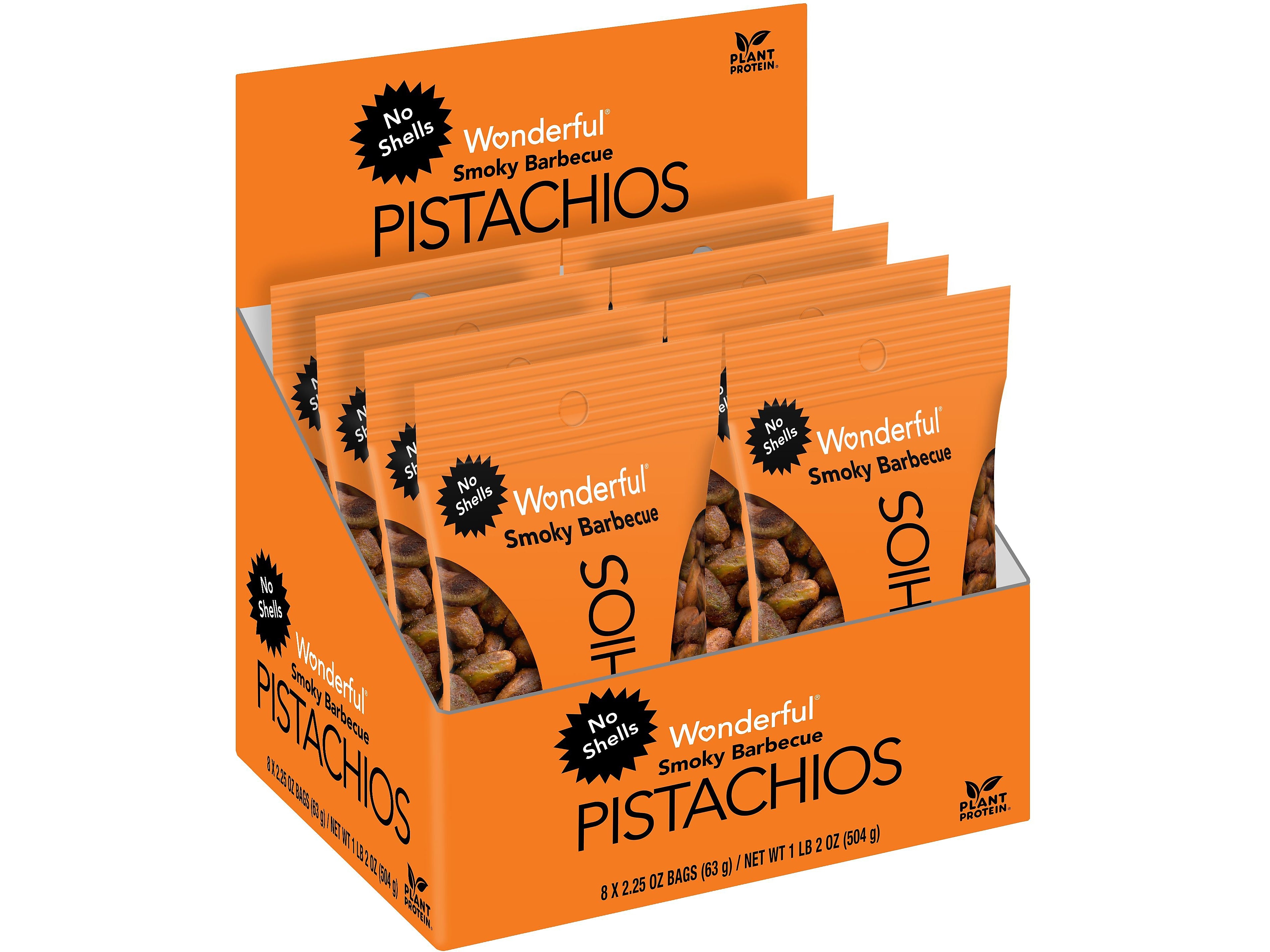 Wonderful Pistachios Smoky Barbecue, No Shells, 2.25 oz., 8 Bags/Box (BQ0146A25M)