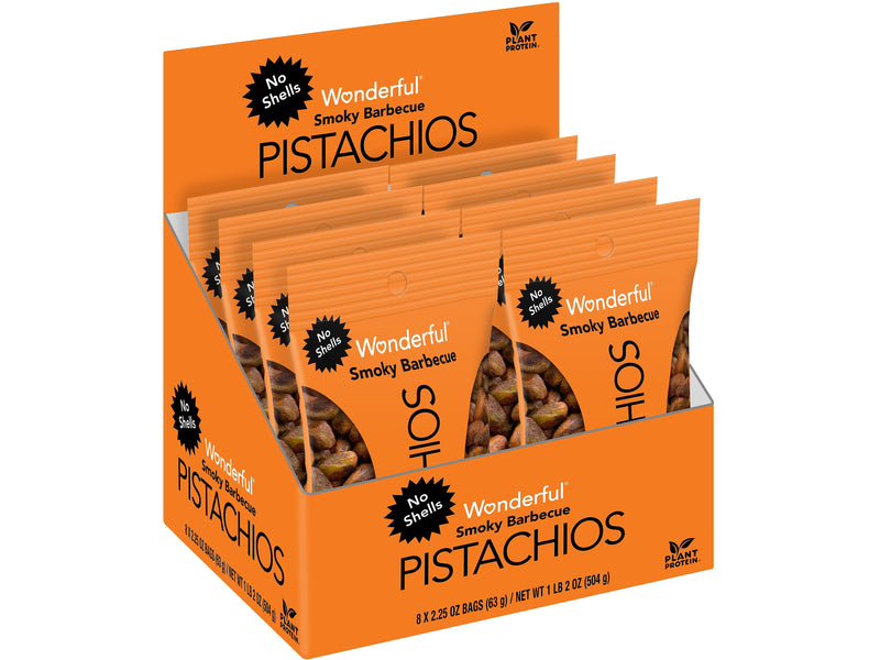 Wonderful Pistachios Smoky Barbecue, No Shells, 2.25 oz., 8 Bags/Box (BQ0146A25M)