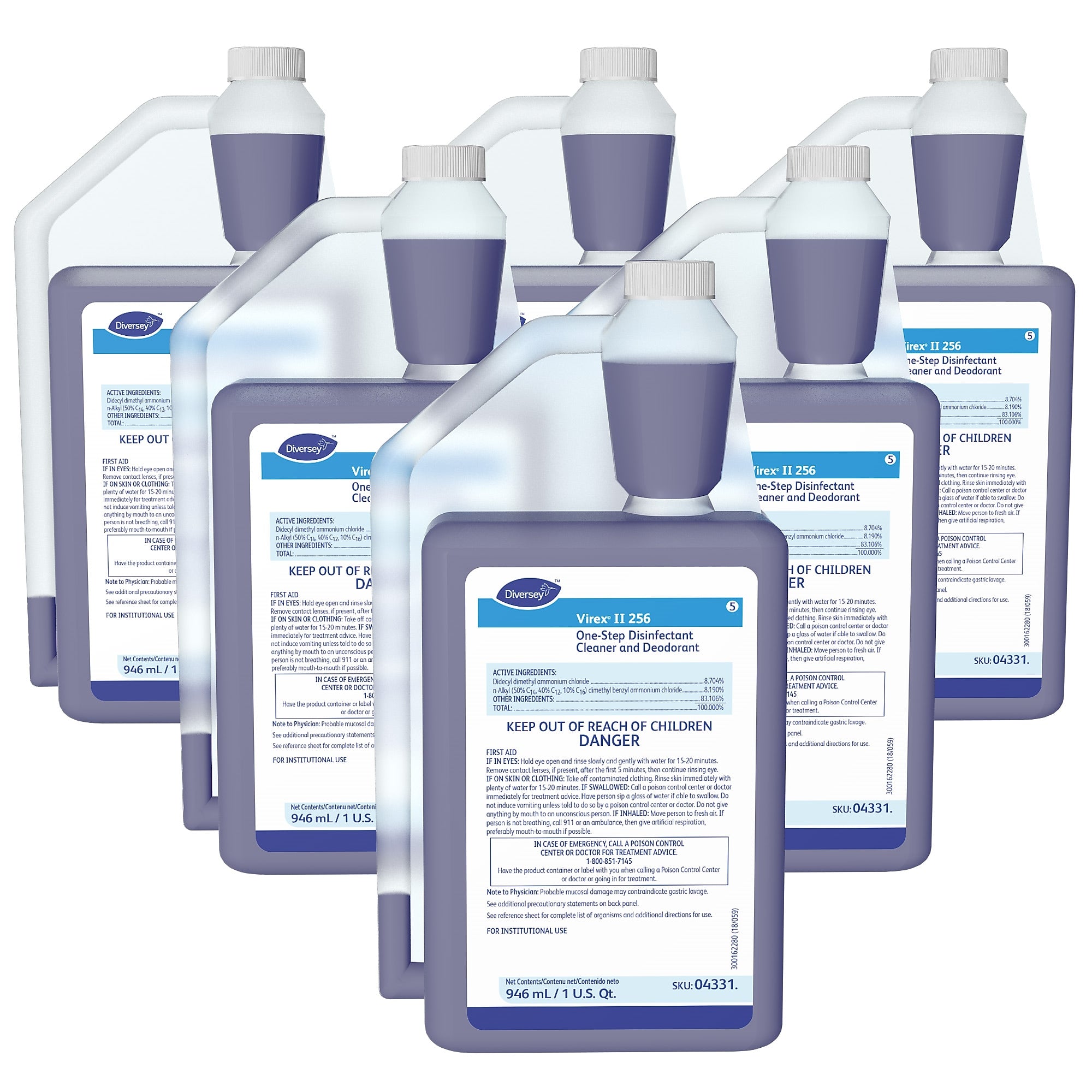 Diversey Virex II 256 One-Step Disinfectant Cleaner and Deodorant, 32 oz., 6/Carton (04331.)
