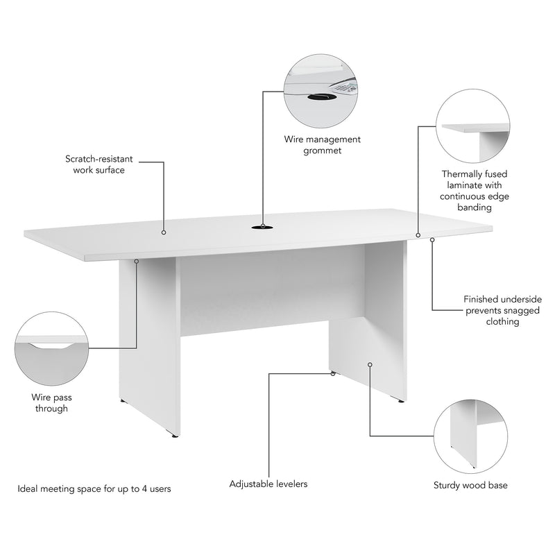 Bush Business Furniture 72W x 36D Boat Shaped Conference Table with Wood Base, White (99TB7236WH)