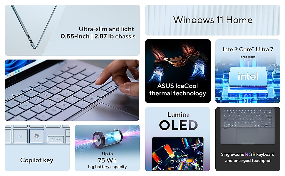 ASUS Vivobook S 14 OLED 14" Laptop, Copilot+ PC, Intel Core Ultra 7 258V, 32GB RAM, 1TB SSD, 17 Hour Battery, Windows 11 Home