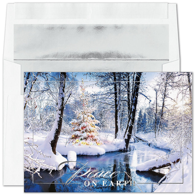 "Snowy Serenity" Holiday  Card w/ Silver Lined White Envelope, 250/BX