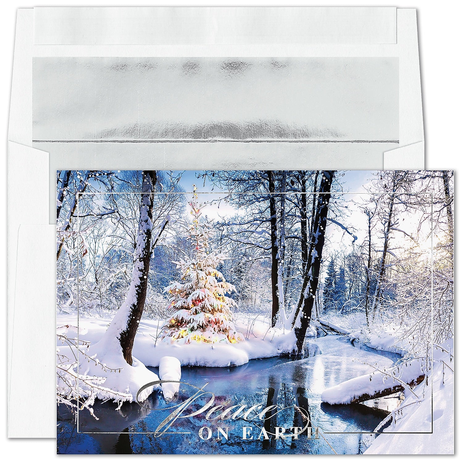 "Snowy Serenity" Holiday Card w/ Silver Lined White Envelope, 50/BX