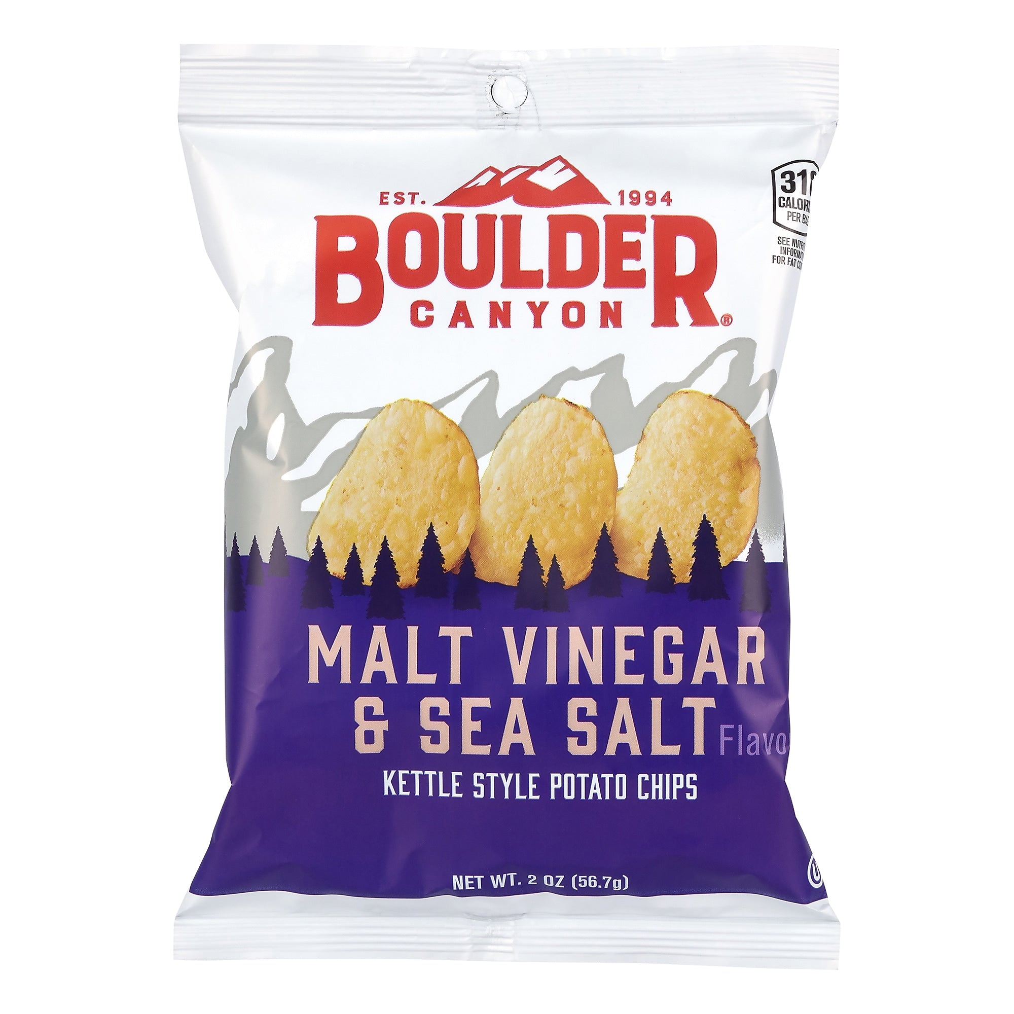 Boulder Canyon Malt Vinegar & Sea Salt Potato Chips, 2 oz., 8/Box (220-02560)