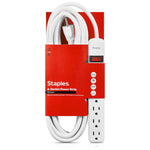 Staples TECH 6-Outlet Power Strip, 15' Cord, White (17649)