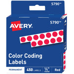 Avery Color-Coding Labels in Dispenser, 1/4" Dia, Red, 450 Stickers/Pack (5790)