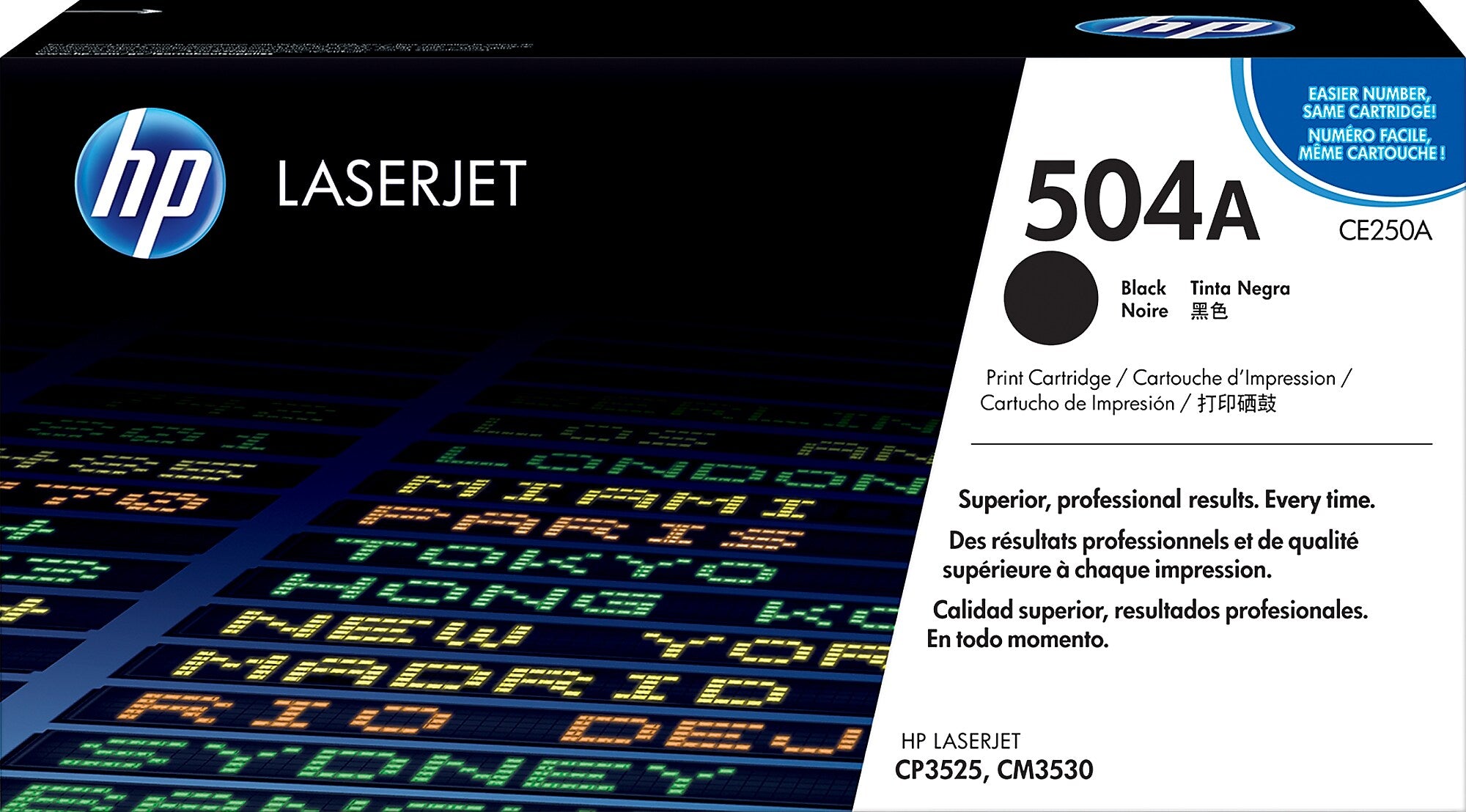HP 504A Black Standard Yield Toner Cartridge, Prints Up to 5,000 Pages (CE250A)