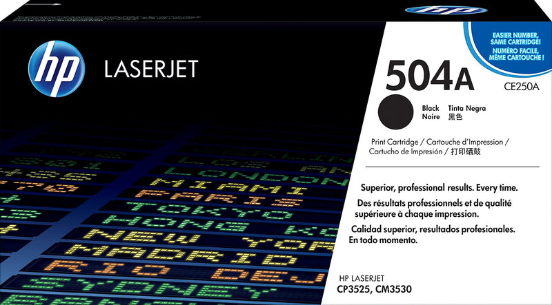 HP 504A Black Standard Yield Toner Cartridge, Prints Up to 5,000 Pages (CE250A)