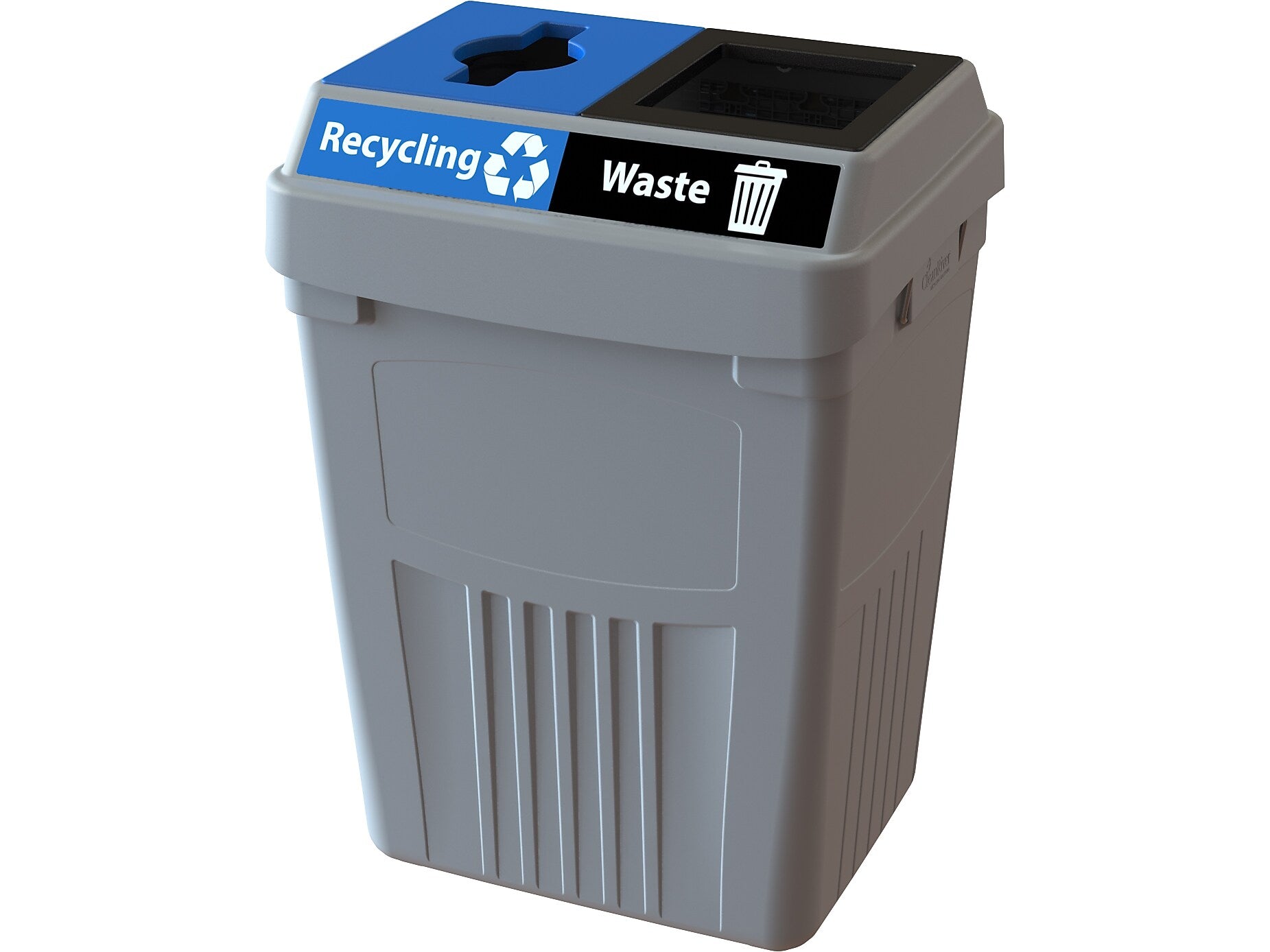 CleanRiver FlexE Plastic Trash & Recycling Bin Combo, 50 Gallon, Gray (FX50A-GY2-R-BE-W-BK)