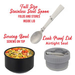 Brentwood Geojug Stainless Steel Double Walled Food Jar with Bowl & Folding Spoon, 17 oz., Black (FTS-500BK)