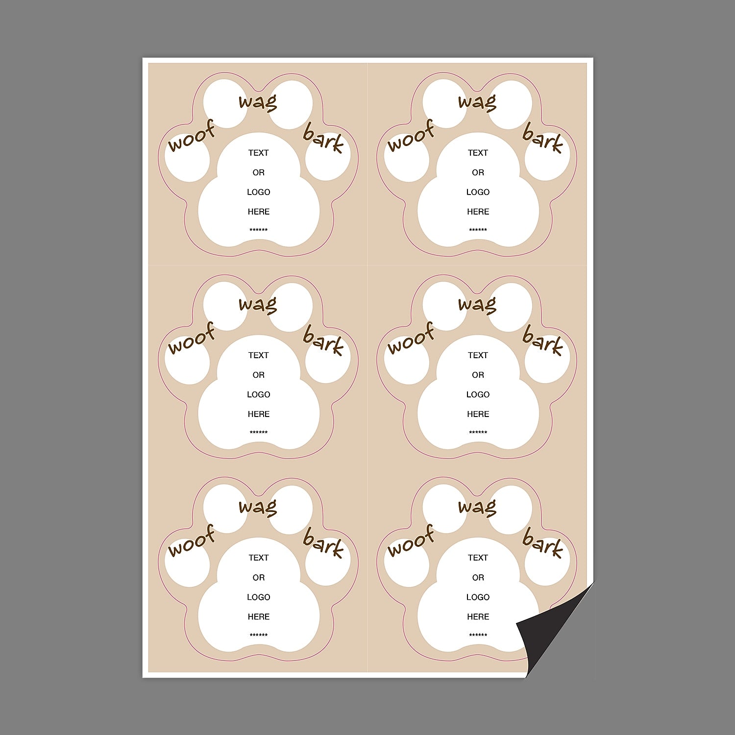 Full Color Magnetic Sign, Paw  Print, Vertical, 6 Pieces